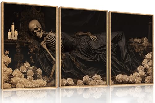 DRACIT Spooky Halloween Dark Gothic Skull Framed Canvas Wall Art