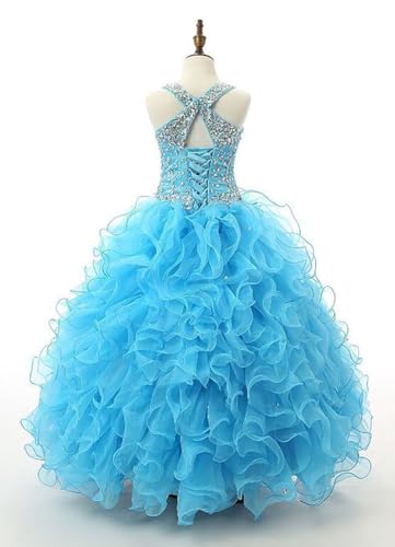 Girls Pageant Dress Beaded Organza Ruffles Long Dresses for Birthday Party Dance Girls Ball Gowns3