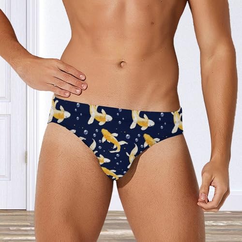 Yellow Japanese Fish Men's Swim Brief Sexy Bikini Swimwear Swimsuit Trunks Bathing Suits4