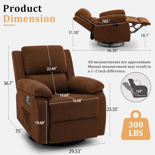 Image of Korser Recliner Chair, 360 Swivel Rocker Chair for Adults, Small Rocking Recliner for Small Spaces, Upholstered Fabric Glider Recliner Nursery