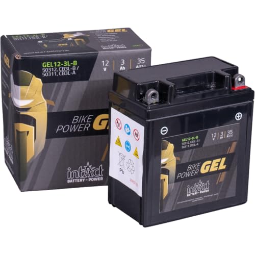intAct - GEL MOTORRADBATTERIE | Batterie mit +30% Startleistung. Für Roller Motorrad Quad Rasentraktor | Bike-Power GEL12-3L-B YB3L-B 12V Batterie 3 AH (c20) 35 A (EN) | Maße: 98x57x111mm