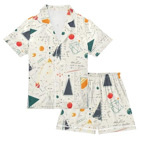 ALAZA Geometric Shape Math Pajamas Satin Pajama Set Short Sleeve Button Down Sleepwear