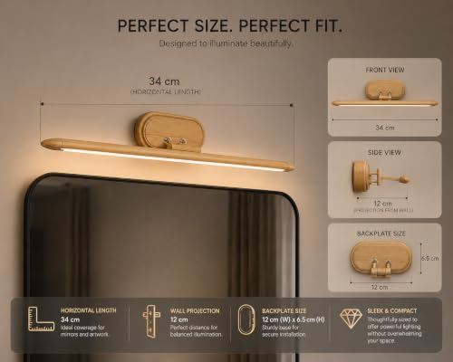 Image of FILLISKA Modern LED Picture /Dressing /Vanity /Bathroom /Mirror Light with 3 Step Light Mode & Adjustable Head (White,WarmWhite and Neutral White)(2 Year Warranty) (6 Watt Soft Wood)