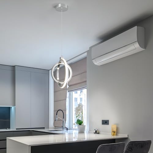 Image of Modern LED Chandelier Chrome Ring Pendant Light Fixtures 4000K Dimmable Height Adjustable Pendant Lighting for Dining Room Kitchen Island Bedroom Living Room Foyer(2-Pack)
