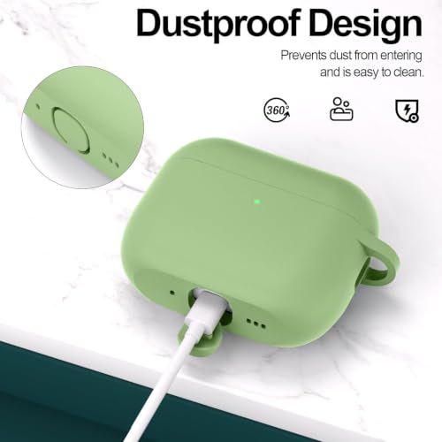 Image of New Soft Silicone Case Compatible with Apple AirPods Pro 3 Generation (2025) Protective Silicone 360 Full Protection Dust-Proof Shockproof Case Cover with Hook (Cover Only) (Matcha)