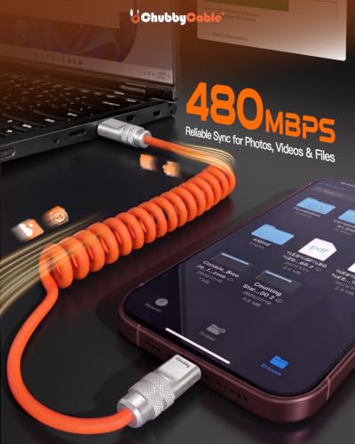 chubbycable Coiled USB C Cable 240H Sag-Free Charging Cable, 1 Pack, Orange - Image 7
