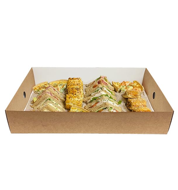 50 Bandejas de Cartón, 44,5x30,7x7,8cm, Color Kraft, Bandejas de Papel, Reciclable, Apto para Congelador, Take Away, Pastelería, Catering