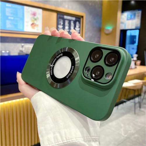 Étui de téléphone évidé pour iPhone 14 cadre vert magnétique pour voyages et bureau
