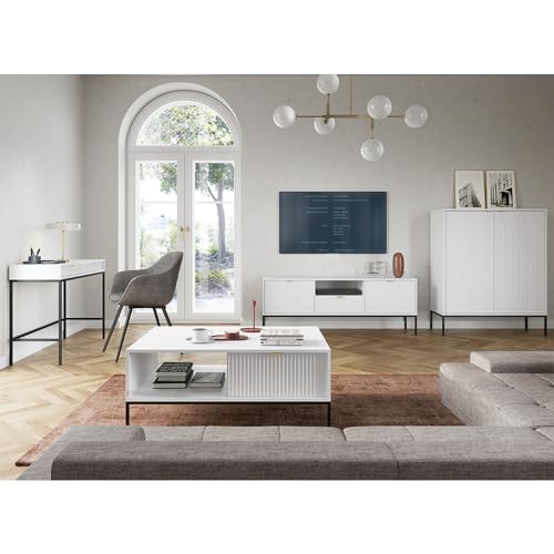 Lomadox Sofatisch Couchtisch in weiß, Fußgestell schwarz, Griffe goldfarben – Bild 8