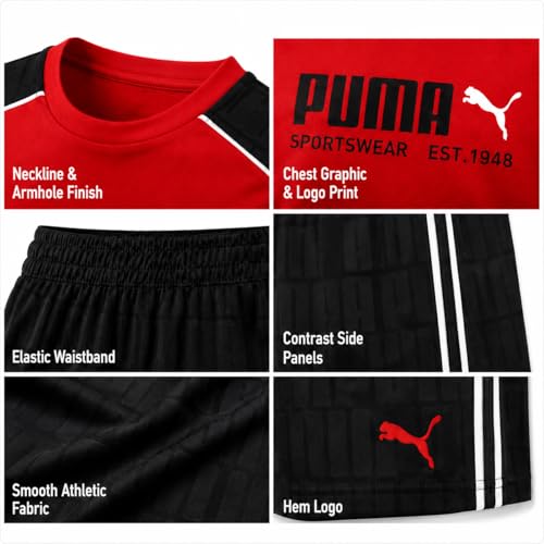 Image of PUMA Active Boys Shorts Set - 2 Piece Dry Fit Sleeveless Basketball Boys Athletic Shirts and Boy Shorts Matching Set (4-16)
