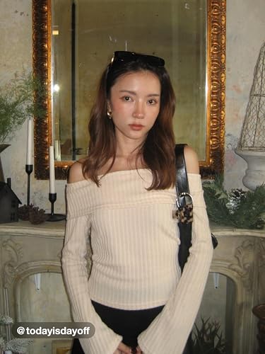 Image of CIDER Off The Shoulder Tops for Womens Sexy Long Sleeve Going Out Tops Knit Cropped Top Trendy Slim Fit