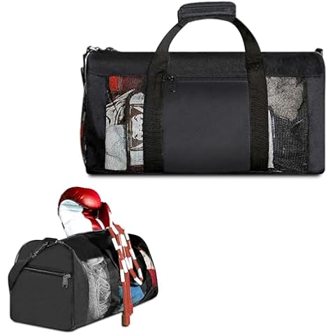 Boxing Gym Bag, WITSTEP Mesh Boxing Duffle Bag with Detachable Shoulder Strap Breathable Gym Duffle Bag for Sweaty Clothes and Equipment, Sturdy Wrestling Karate MMA Workout Bag for Men Women Cover