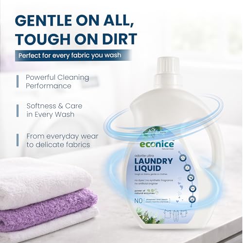Image of ECONICE Eco-Friendly Laundry Liquid Detergent (1L Pack of 1) | Non-Toxic, Biodegradable & Skin-Friendly | Safe for Kids & Pets | For Top Load, Front Load & Hand Wash | Tough on Stains, Fresh Fragrance