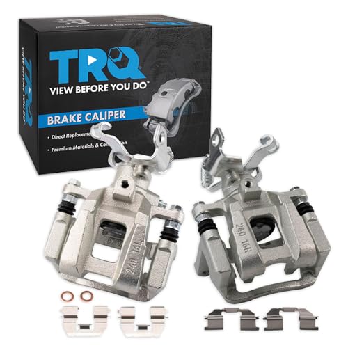Image of TRQ Rear Driver and Passenger Side Brake Caliper Set Caliper Brackets Hardware Compatible with 16-19 Chevrolet Malibu with Manual Parking Brake