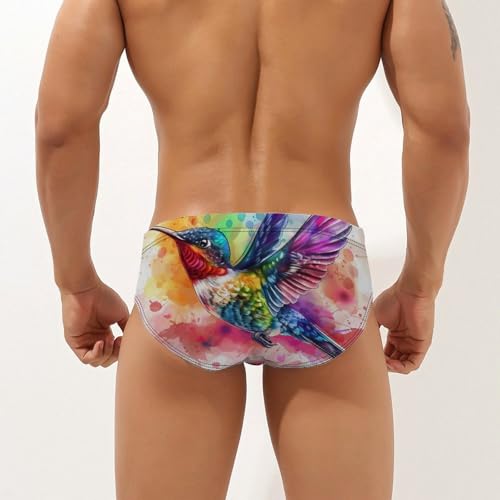 Watercolor Hummingbird Men's Swimsuit Brief Quick Dry Bikini Swimwear Bathing Suit Beach Swimming Trunks4