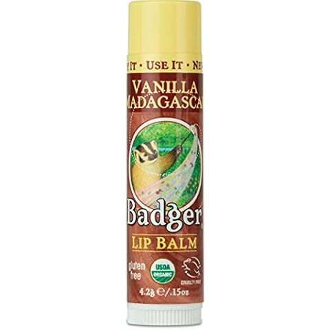 Badger Madagascan Vanilla Lip Balm to Smooth and Moisturise, Vanilla Scent with Added Oilve Oil and Beeswax, 4.2g Cover