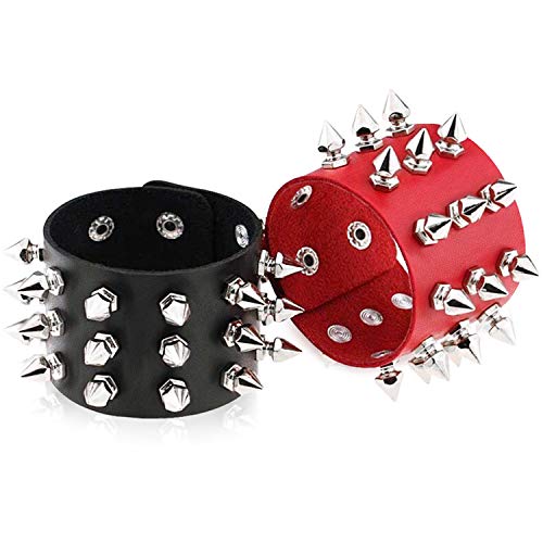 Hurinan Pulsera con puños con Punta Unisex Pulsera con Remache con Punta Punk Rock Gothic Brazalete Ajustable Wrapband Wrap