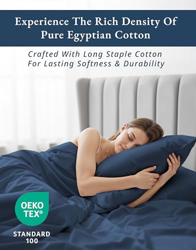 Image of LANE LINEN Cooling Sheets Full Size Egyptian Cotton Sateen - Dark Denim | Full Size Sheets Cotton - 4-Piece Set, Long-Staple Egyptian Cotton, For A Cool, Restful Sleep, Guest-Ready Comfort