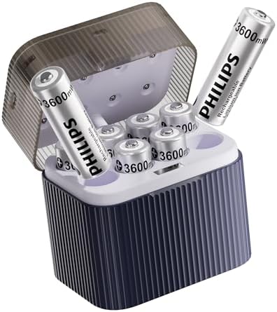 Philips 8-Pack Rechargeable AA Lithium Batteries, 1.5V 3600mWh Do...