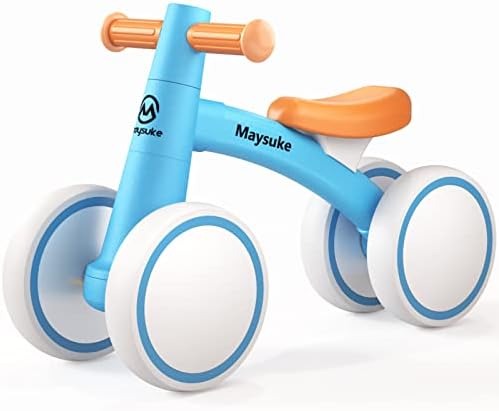 Baby Balance Bike Toys for 1 Year Old Boys and Girls, Toddler Bike 10-24 Month First Birthday with 4 Wheels, No Pedal (Blue)