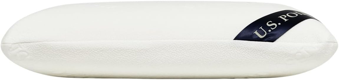 U.S. Polo Assn. Classic Memory Foam Pillow, 21 x 13 x 4 inches, White, Removable Cover