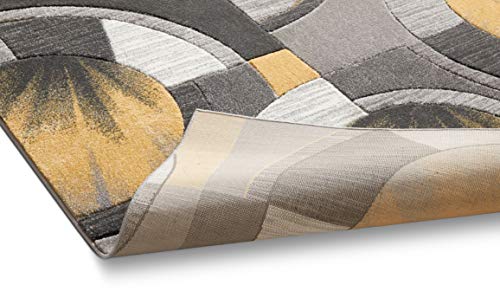 Well Woven Ruby Geometric 6x9 Area Rug Gold & Grey Vibrant Modern Contemporary Hand Carved Sunburst Design Perfect for Living Room Dining Room or Bedroom Plush Easy-Care Easy-to-Clean Carpet