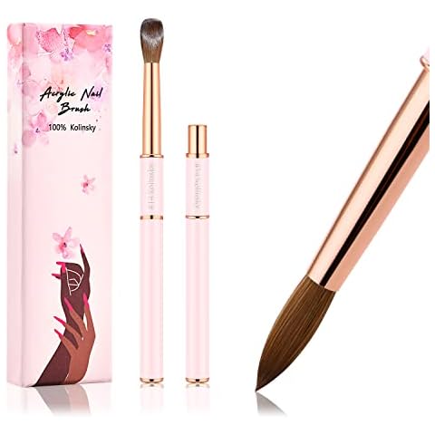 Kolinsky Acrylic Nail Brush, Eptbsdu Nail Brushes with Travel Short Handle Nail Art Acrylic Application, Gel Nail Powder Brush Nail Extension Professional Salon Quality (#14, Pink) Cover
