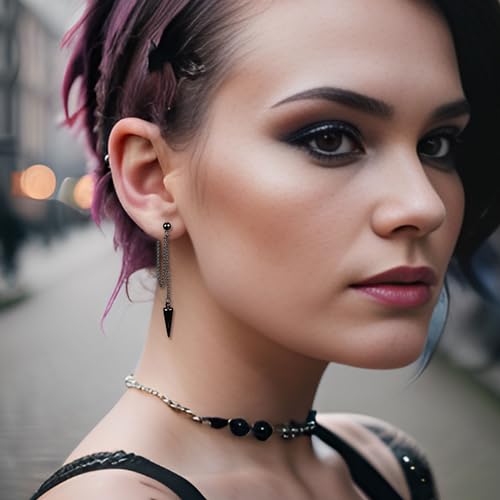 Gold Chain Earrings for Women Irregular Bar Spike Drop Dangle Earrings Long Threader Earring Dangly Tassel Earrings Stainless Steel Black Spike Steampunk Gothic Punk Earrings Jewelry4