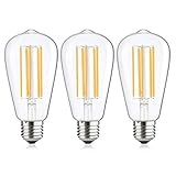 ★ 【 Alta calidad y respetuoso con el medio ambiente 】 La bombilla Edison LED con base de rosca ST64 está hecha de cristal transparente de alta calidad con una forma Edison vintage, base E27 con tapón de rosca. CRI 90+ ningún parpadeo puede proteger tus ojos y hacer que los colores sean más reales y hermosos.