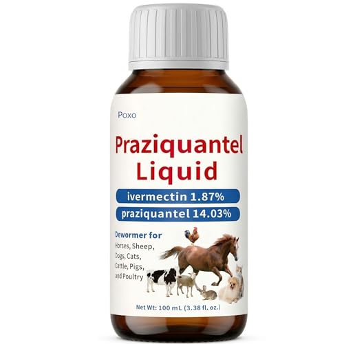Poxo Praziquantel for Horses Dewormer for Horse Dogs Cats Poultry & More 14.03% Praziquantel for All Worms Tapeworms Roundworms & Hookworms 100 mL