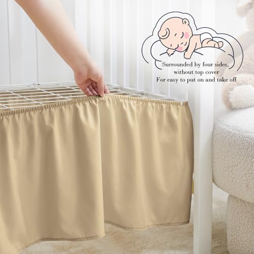 Image of Horbaunal 2 Pack Set Crib Skirt & Crib Bed Sheet, Khaki Crib Bed Skirt 28 inch x 52 inch with 14 inch Drop Dust Ruffle, Soft Microfiber Toddler Bedskirt Nursery Bedding Skirt for Baby Girls and Boys