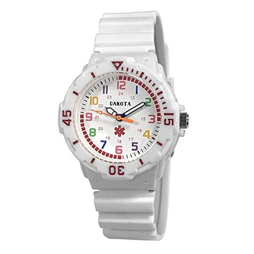 Dakota Women's Petite Plastic Nurse Watch, 33mm Military Colorful Dial, Water Resistant, Medical Watch, EMT, Nursing (White, 53100)