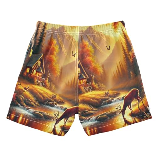Fall Deer River Boys Swim Trunks Quick Dry Toddler Swimsuit Boy Bathing Suits Board Shorts Swimwear L Multi2