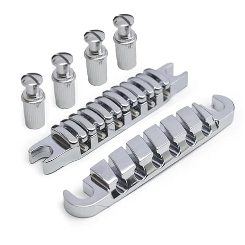 Bridge & Tailpiece for LP Style Guitar String Space 52MM-10.4x5 Top Hanging String Individual Saddle Black/Gold/Chrome(Chrome)