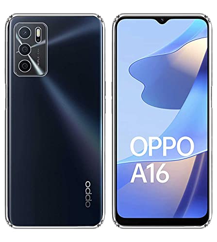 Image of Soft Flexible Silicone Back Cover Compatible with Oppo A16, Transparent Case + Screen Guard