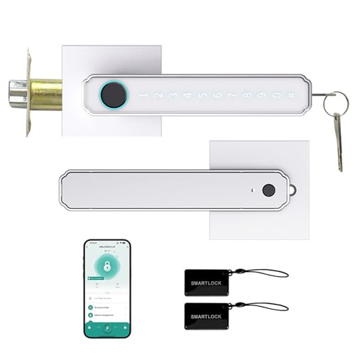 Luocute Cerradura de Puerta Inteligente con Huella Dactilar, Cerradura Biométrica de Entrada sin Llave 5 en 1 con Control de Aplicación, Teclado con Contraseña, Tarjeta IC, Bloqueo (SILVER)