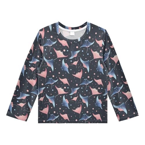 Cute Manta Ray Pattern Boys Rash Guard Swim Shirts Long Sleeve UPF 50+ Quick Dry Sun Protection Shirt Swimwear Surf Tops for Toddler Kid Fishing Swimming Outdoor 9-10T Multicolor
