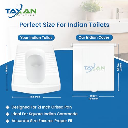 Image of Taxan Indian Toilet Seat Cover for Square Commode (21 Inch Orissa Pan) | Hard Plastic PP | Non Soft Close Toilet Lid with Easy Installation Kit | Green Finish | 56 x 42 cm | 2 Year Warranty