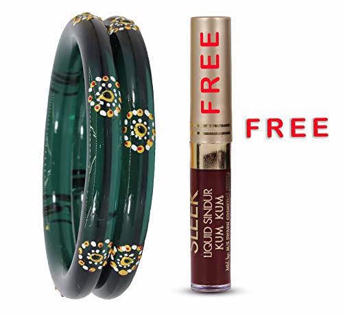 Image of NMII Traditional Glass With Diamond Cutting Pattern Glossy Finished Stylish Kada Set For Women And Girls | Crystal Glass Kada Bangles Set For Wedding, Festive
