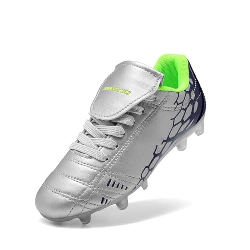 DREAM PAIRS Kids Zapatillas de Fútbol Niño Botas de Fútbol Sala Zapatos de Fútbol al Aire Libre Tacos Deporte Atletismo,Size 32,Claro/Gris/Azul Marino,SUPERFLIGHT-3K