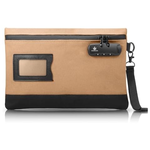 KOSMCCO Money Bag with Lock, 11.8 x 7.9 Inches Durable Canvas Cash Bag Bank Bag for Cash, Passports, Notary Supplies, Medicine, Valuable Storage Bag, Orange Cover