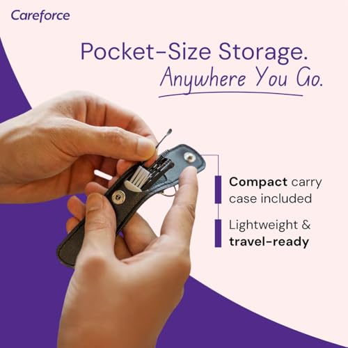 Image of Careforce - The Force Behind Your Health Ear Cleaning Kit Steel & Reusable With Storage Pack Tool Kit With Ear Curette Cleaner And Spring Ear Buds Cleaner 6 Pcs Set Black