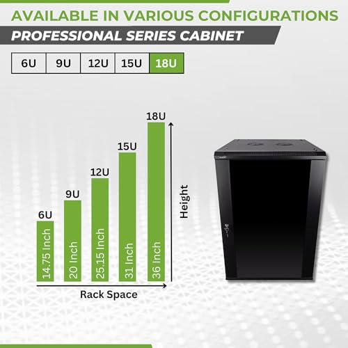 Image of NavePoint 18U Server Rack Enclosure - 23.6 inch Deep, Wall Mount Network Cabinet with Locking Glass Door for 19 inch IT Equipment, Network Rack with 2 Fans, Removable Side Panels, Black