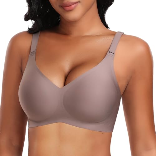 Image of DOCUMO Wireless Bras for Women No Underwire Seamless Push Up Bras with Support and Lift, V Neck Bralette with Bra Extender