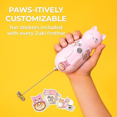 Image of Zulay Kitchen Cat Milk Frother Wand - Cutesy Frother, Meet Your New Frothing Buddy Princess The Cat, Adoption Papers and Stickers Included, Purrr-fect for Lattes, Cappuccino & Matcha - Pink
