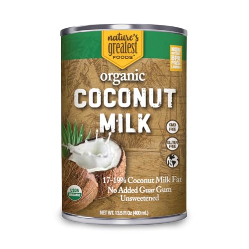 Nature's Greatest Foods Organic Coconut Milk - 13.5 oz, No Guar Gum, No Preservatives Gluten-Free, Vegan and Kosher - 17-19% Coconut Milk Fat, Unsweetened (12-Pack)
