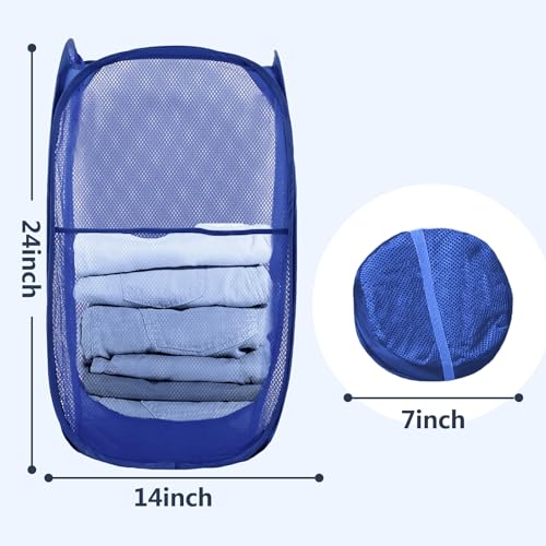Image of Pop Up Laundry Hamper, Mesh Laundry Basket Collapsible, Foldable Hamper for Travel and Storage (Blue)