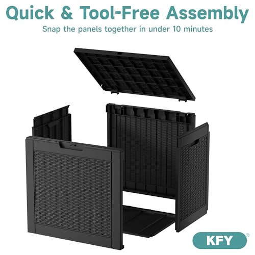 Image of 31 Gallon Waterproof Resin Deck Box, UV Resistant Outdoor Storage for Garden, Patio, Porch, Delivery（Rattan Black，31 Gallon）