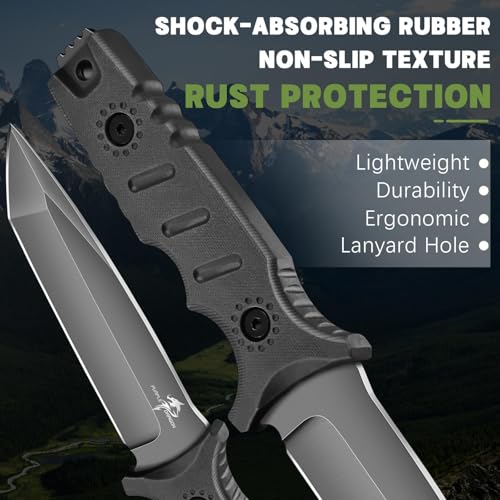 Purple Dragon Fixed Blade Knife with Sheath - Full Tang Survival Knife, Black Camping Knives, Bushcraft Knives for Outdoor Camping, Hiking, Gift for Men