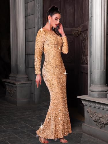 Image of Velvet Sequin Formal Evening Party Dress Sweatheart Bodycon Long Sleeve Maxi Gown